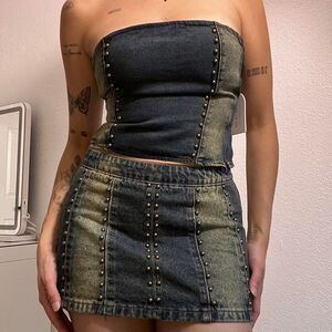 NWT Outcast Clothing Matching Denim Corset & Mini Skirt Set – XS